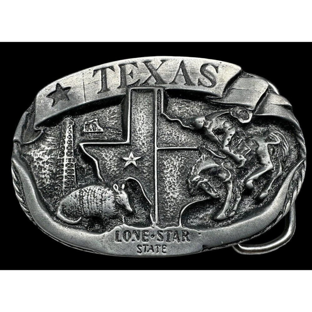 Texas‎ Lone Star Trophy Belt Buckle Antique Nickel 3" x 2"